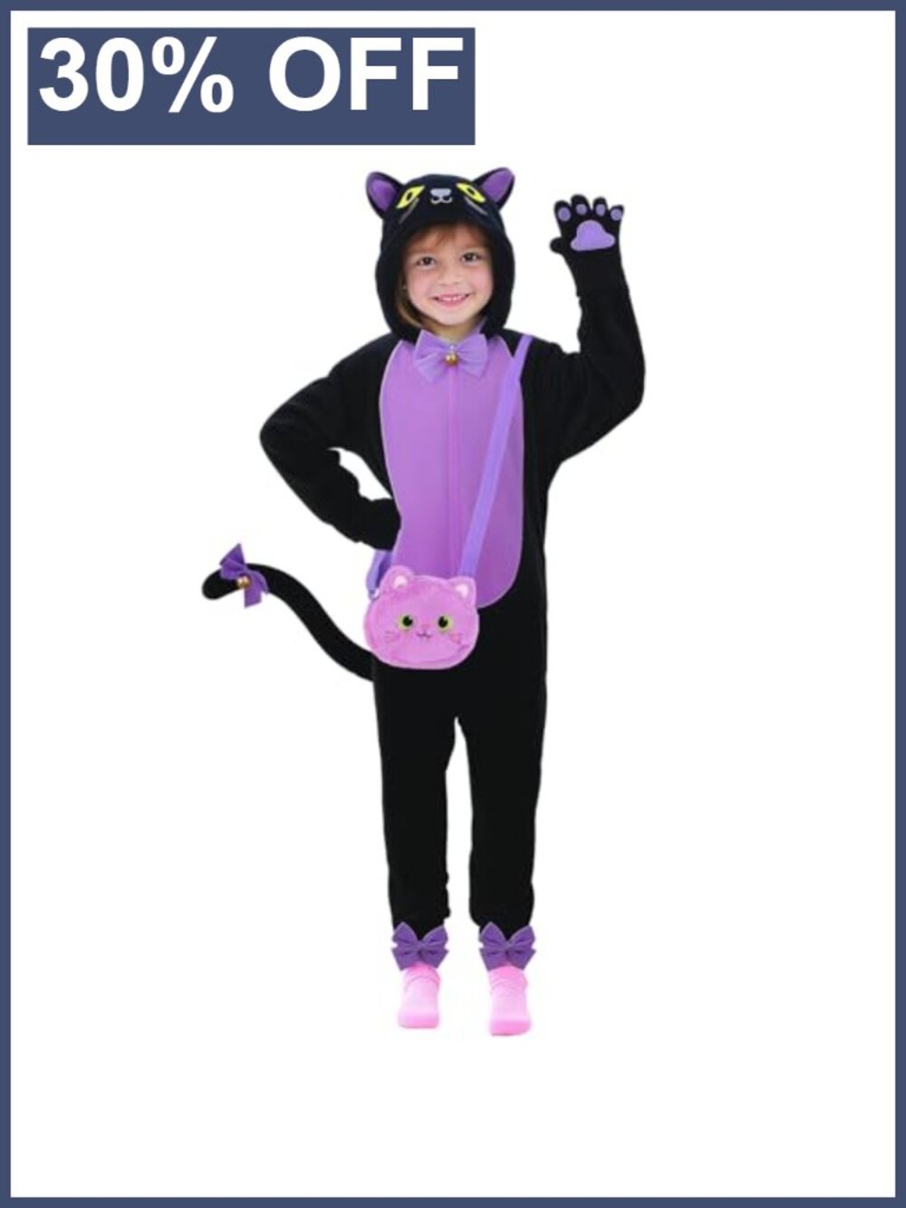 Girls Cat Costume Onesie Kids Halloween Dress Up with Ears Tail Purse
